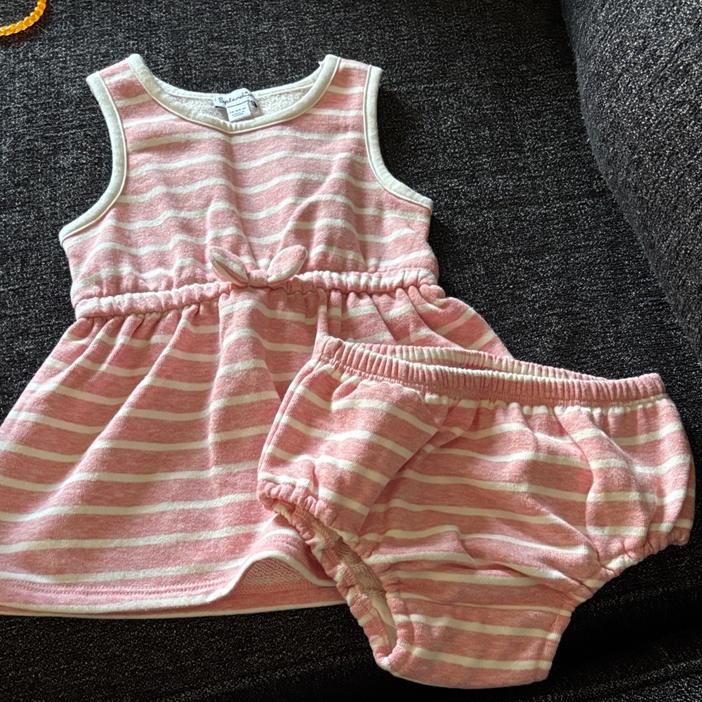 Splendid Pink and Cream Striped Dress and Diaper Cover Set